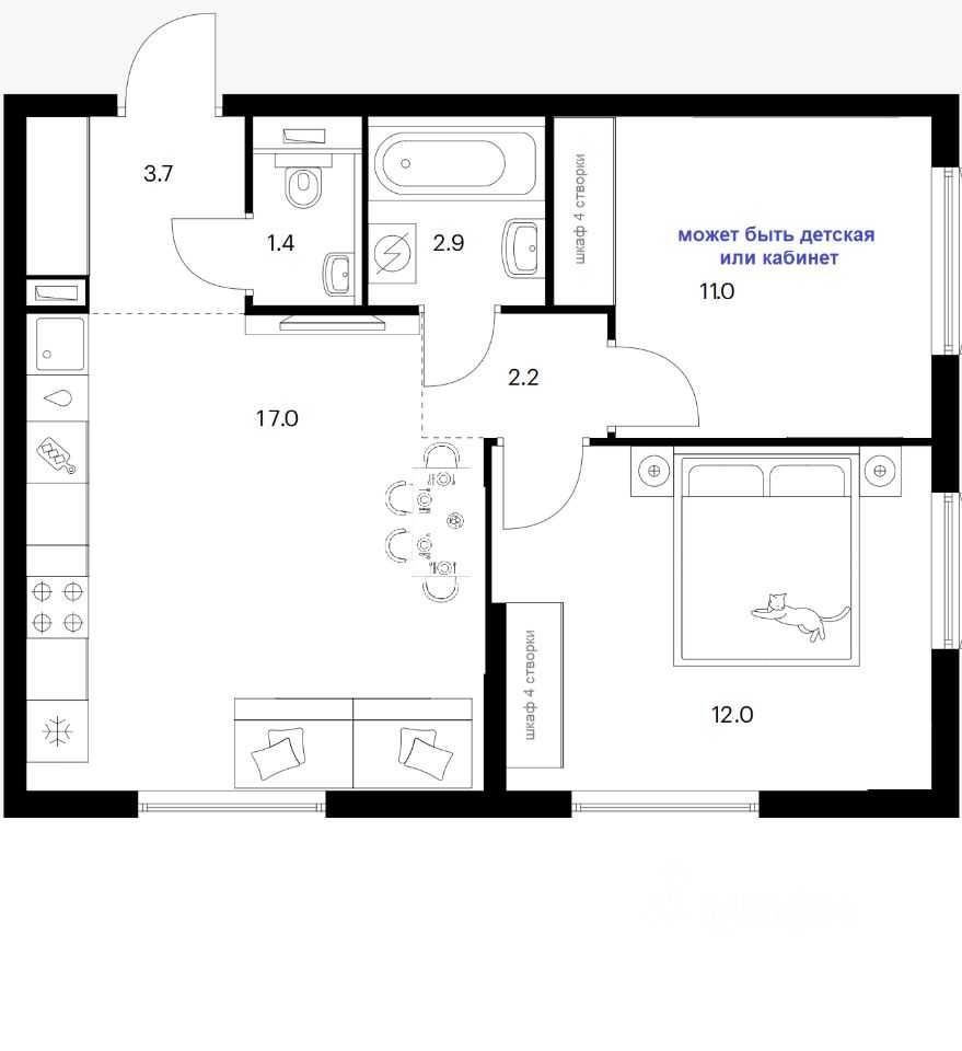 2-комнатная квартира, 50 м² — фотография 2