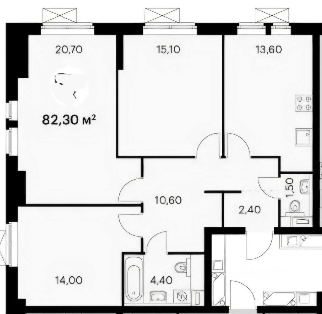 3-комнатная квартира, 82,3 м² — фотография 2