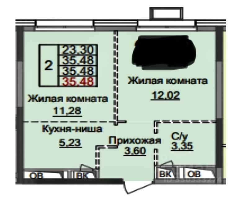 2-комнатная квартира, 36 м² — фотография 2