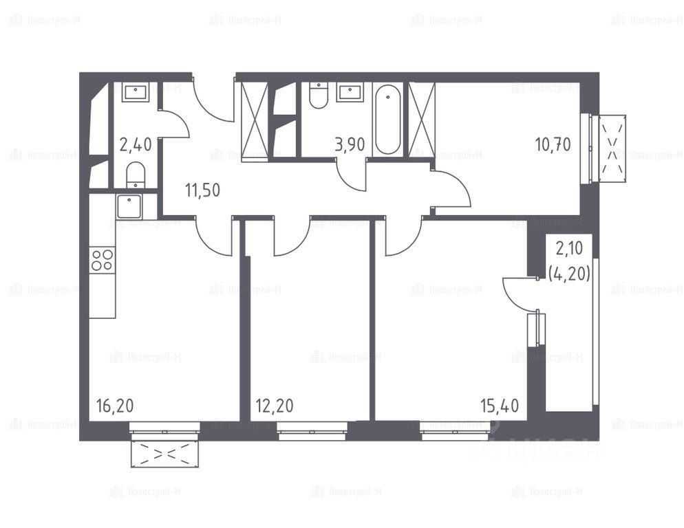 3-комнатная квартира, 75 м² — фотография 3