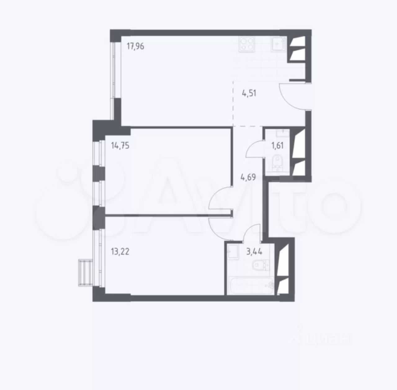 3-комнатная квартира, 60 м² — фотография 2