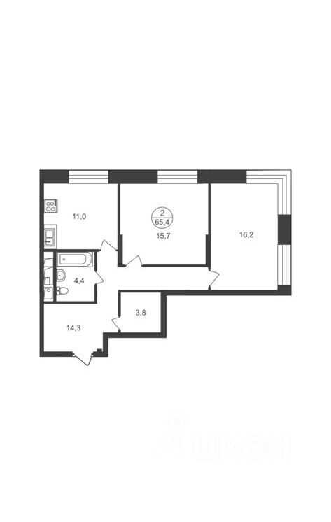 2-комнатная квартира, 65 м²