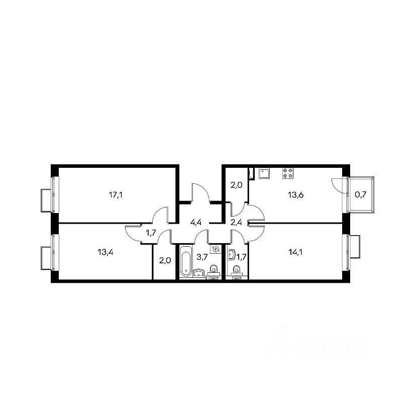 3-комнатная квартира, 76 м²