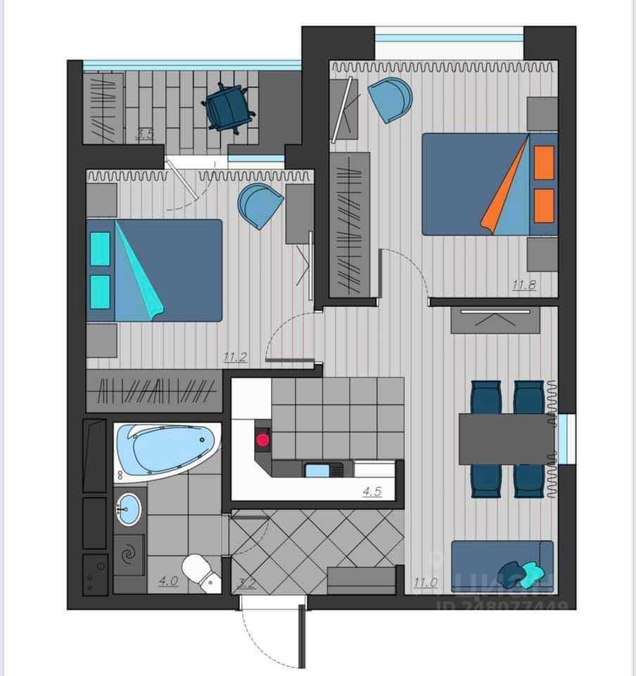 2-комнатная квартира, 47 м² — фотография 2