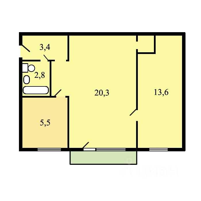 2-комнатная квартира, 45,1 м²