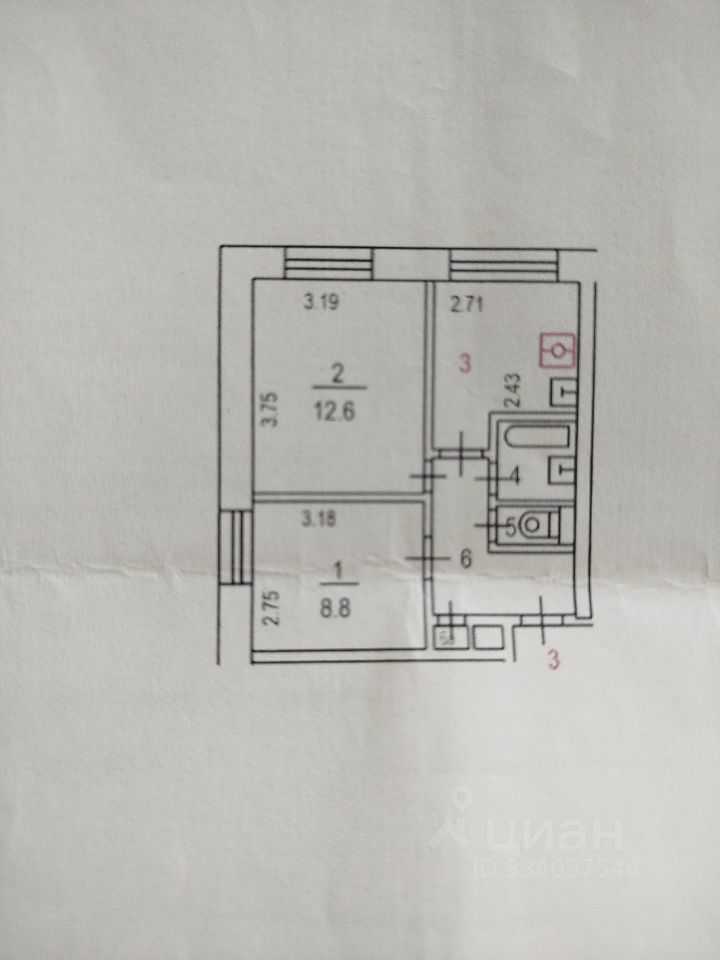 2-комнатная квартира, 37,2 м²
