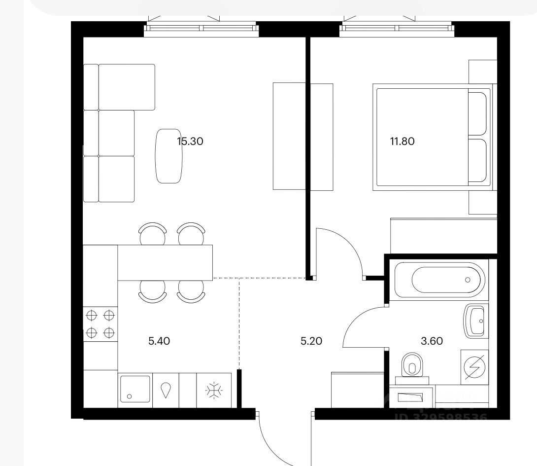 2-комнатная квартира, 42 м² — фотография 2
