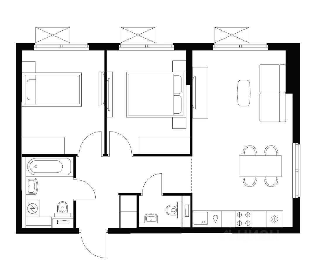 2-комнатная квартира, 54,6 м²