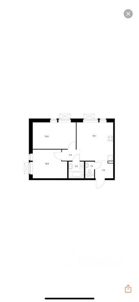 2-комнатная квартира, 50,8 м²