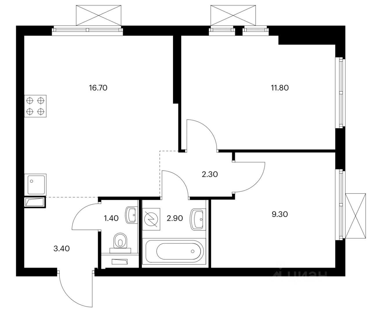2-комнатная квартира, 50 м²