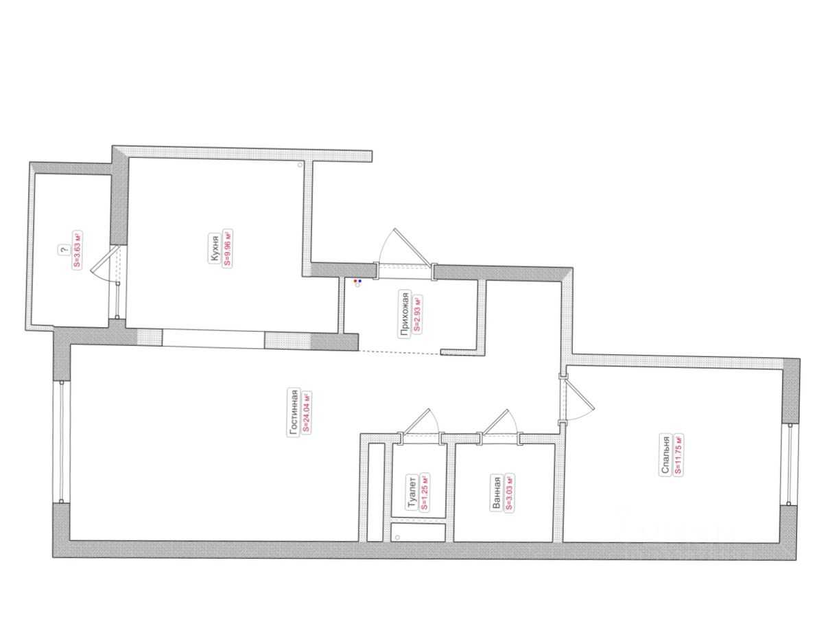 2-комнатная квартира, 55 м²