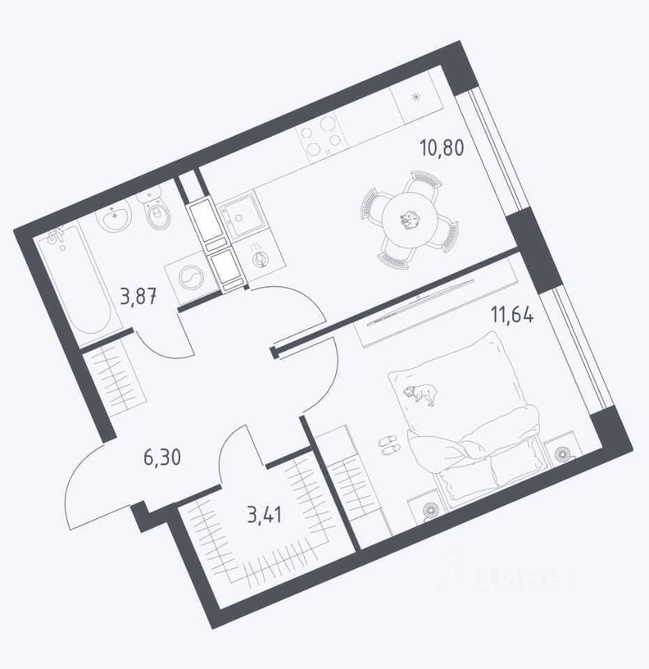 1-комнатная квартира, 36 м² — фотография 2