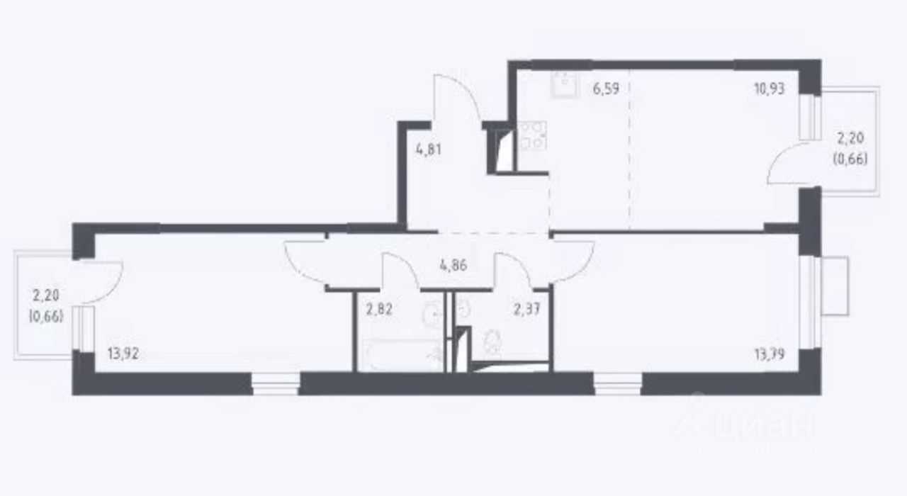 3-комнатная квартира, 61 м²