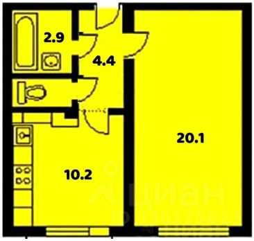 1-комнатная квартира, 38,2 м²