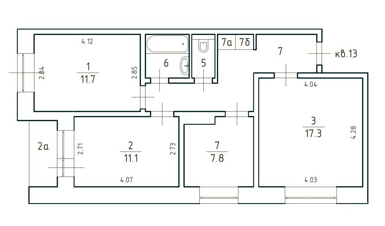 3-комнатная квартира, 62 м²