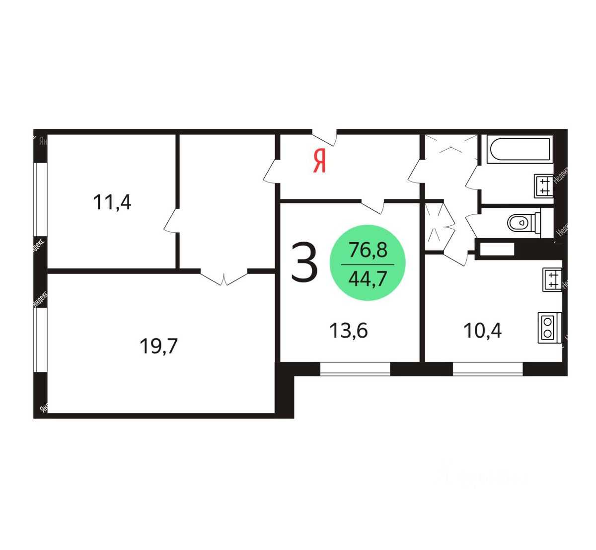 3-комнатная квартира, 76,8 м² — фотография 2