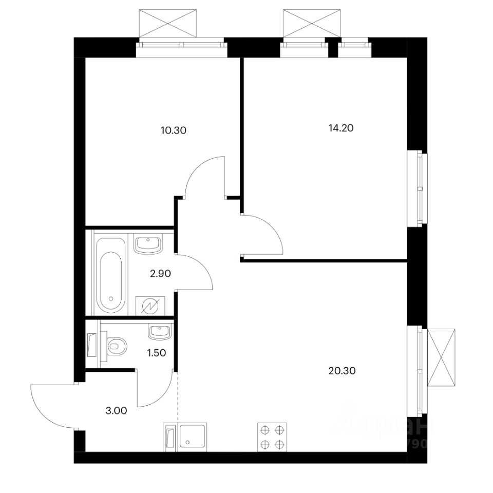 3-комнатная квартира, 52 м²
