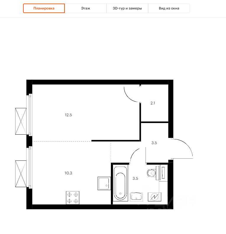 1-комнатная квартира, 32 м²