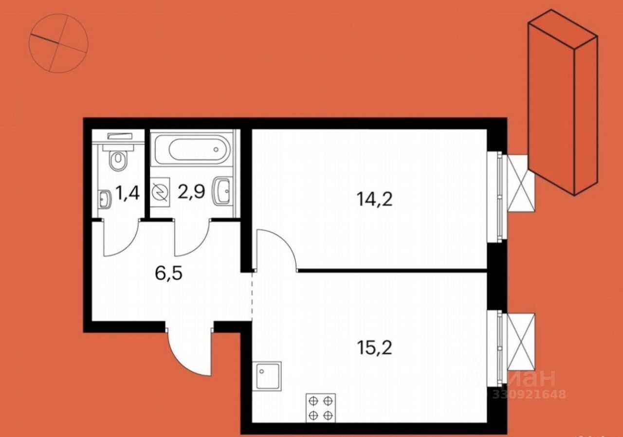 1-комнатная квартира, 40 м² — фотография 2