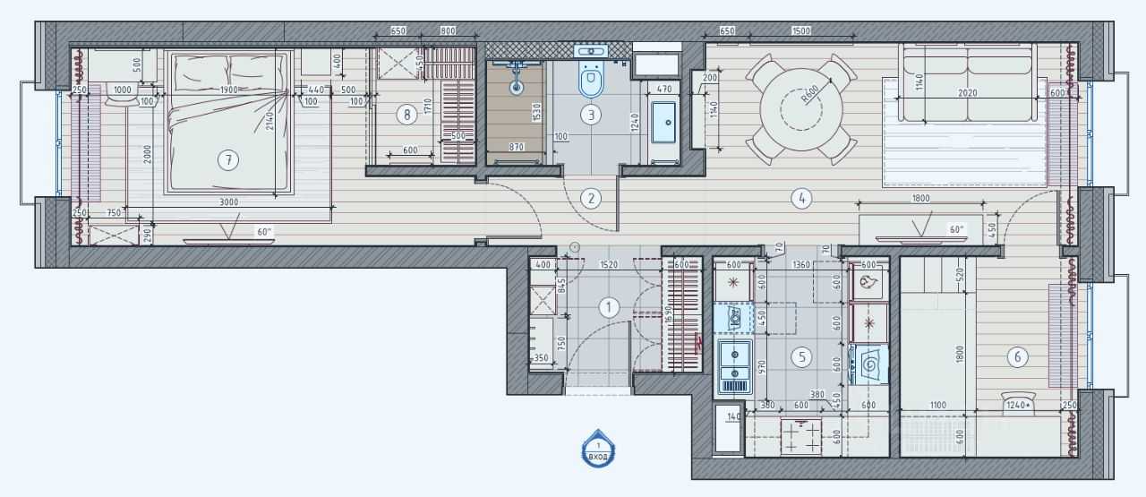 3-комнатная квартира, 63 м² — фотография 2