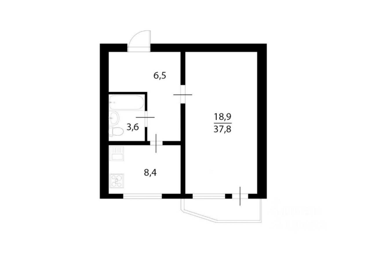 1-комнатная квартира, 38 м² — фотография 2