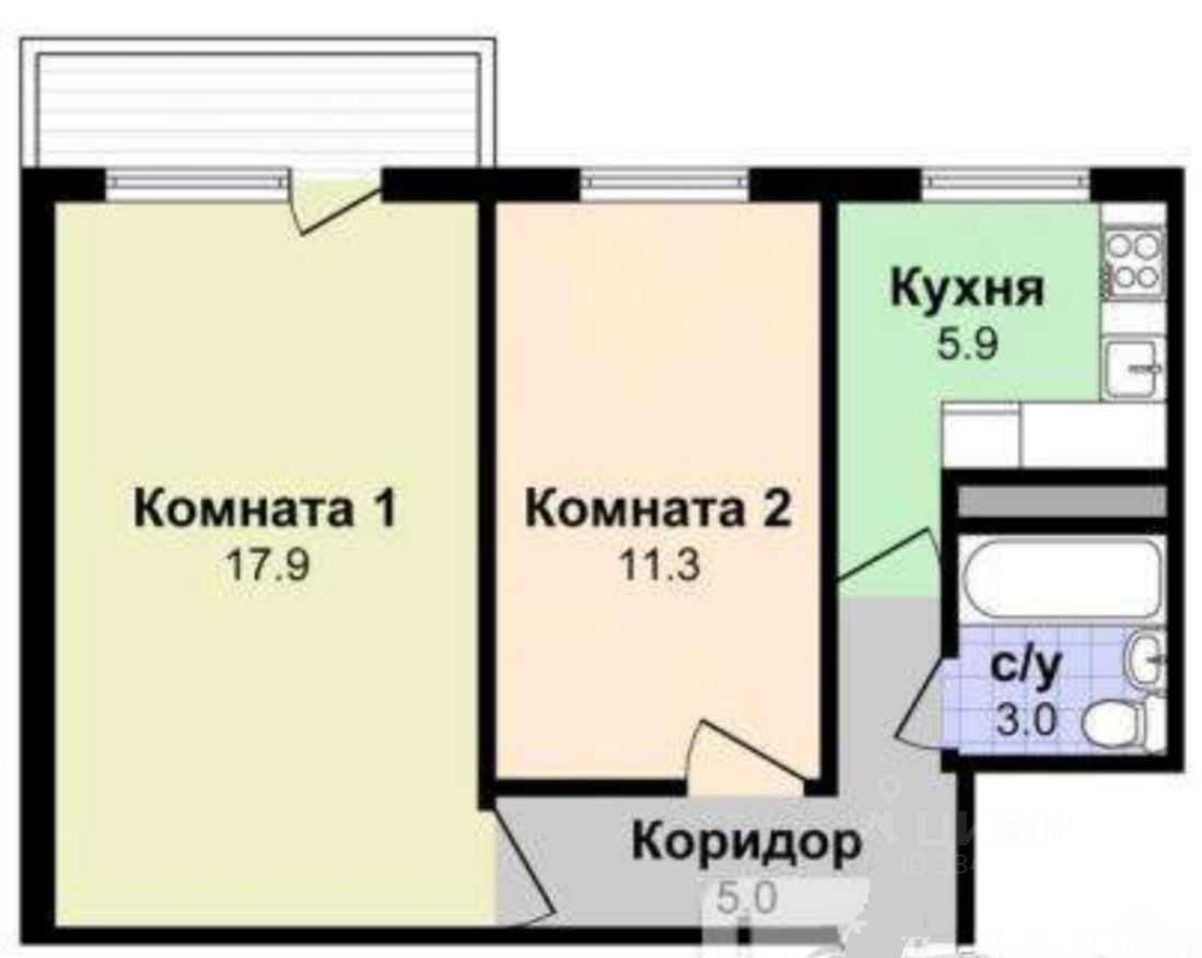 2-комнатная квартира, 44 м²