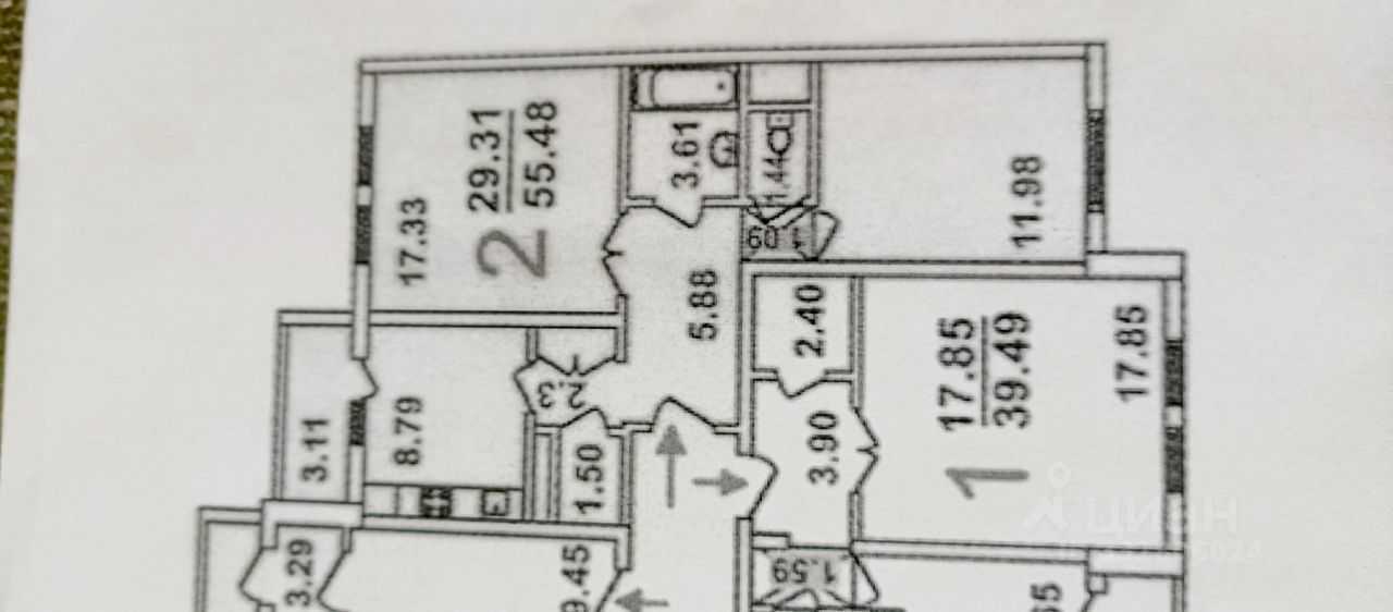 2-комнатная квартира, 55,5 м²