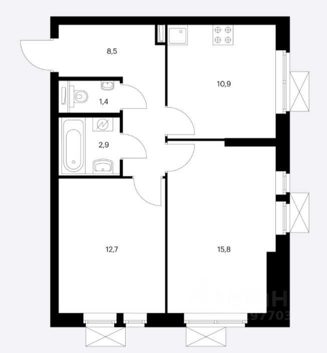 2-комнатная квартира, 53 м² — фотография 3