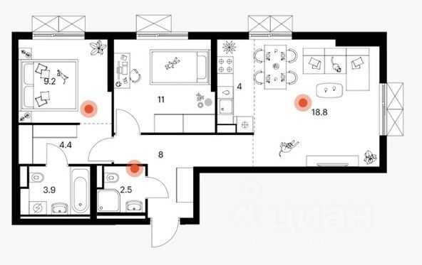 2-комнатная квартира, 62 м²