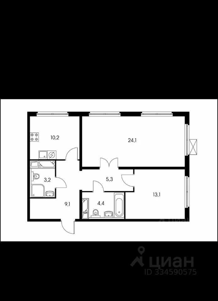 2-комнатная квартира, 69,3 м² — фотография 2