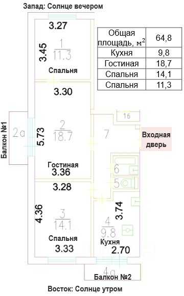 3-комнатная квартира, 65 м² — фотография 2