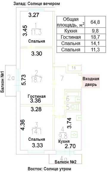 3-комнатная квартира, 65 м² — фотография 2