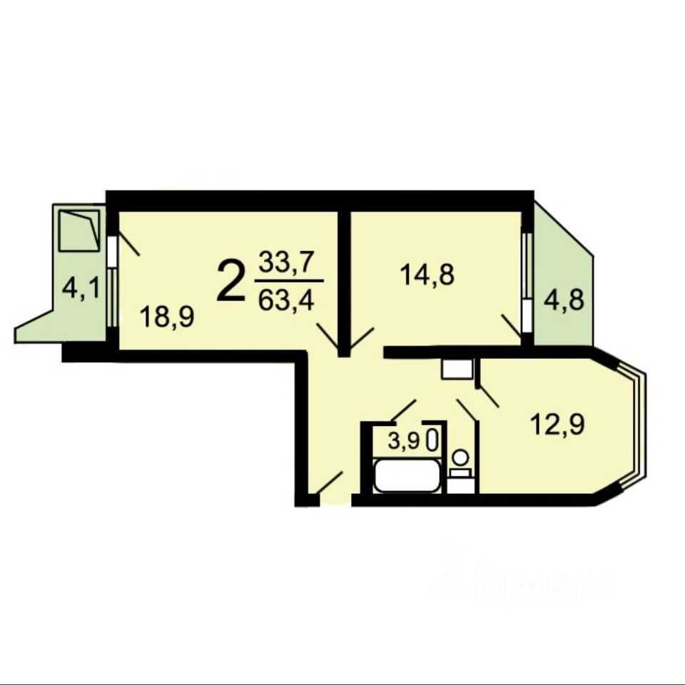 2-комнатная квартира, 64 м² — фотография 3