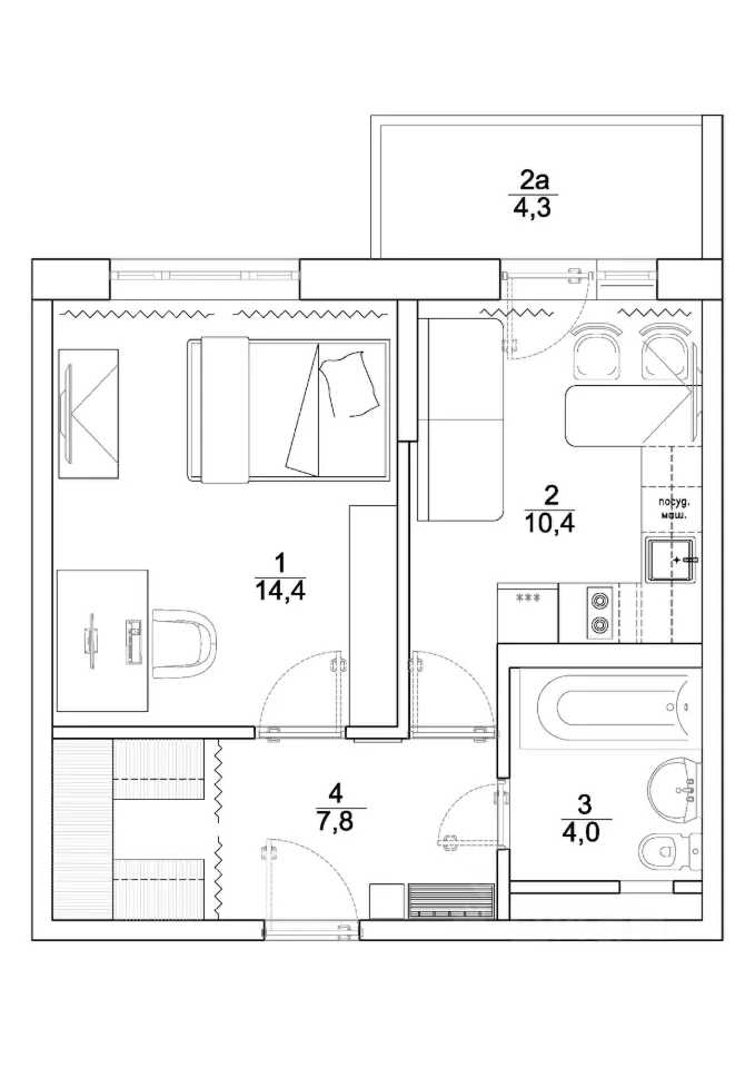1-комнатная квартира, 37 м²