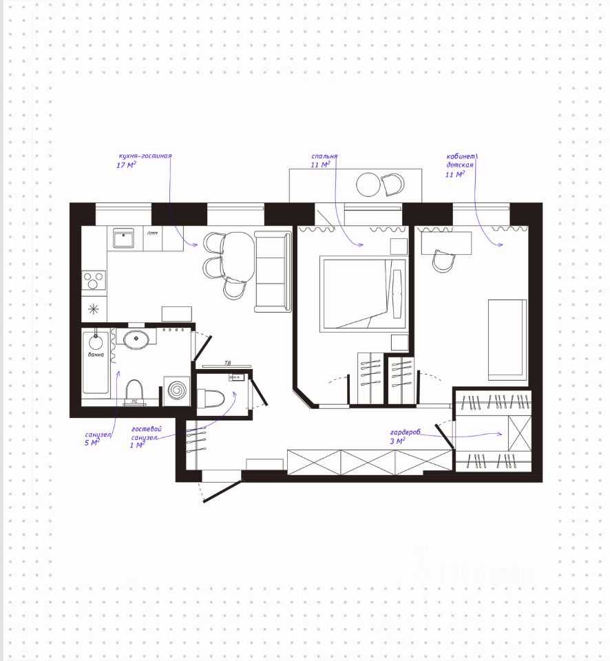 2-комнатная квартира, 56 м² — фотография 2
