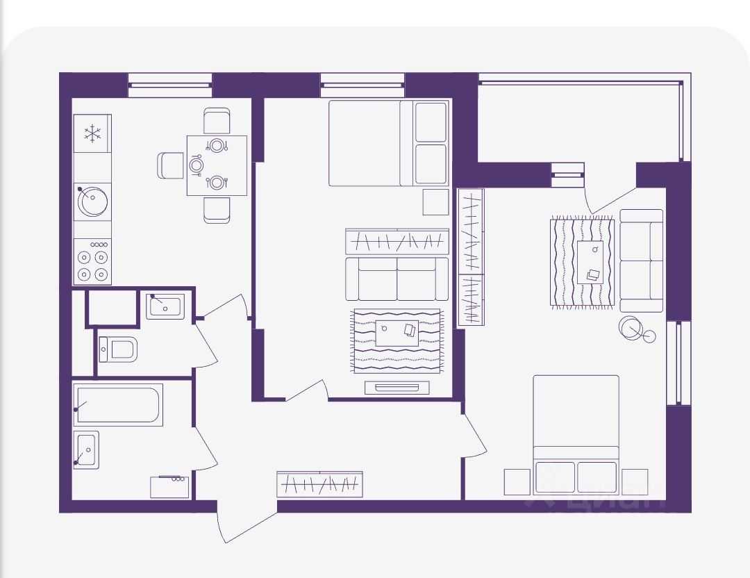 2-комнатная квартира, 57 м²