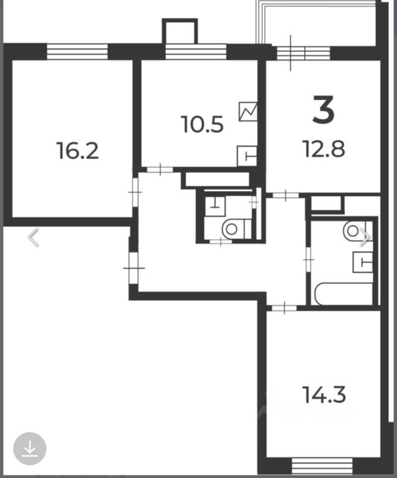 3-комнатная квартира, 72 м²