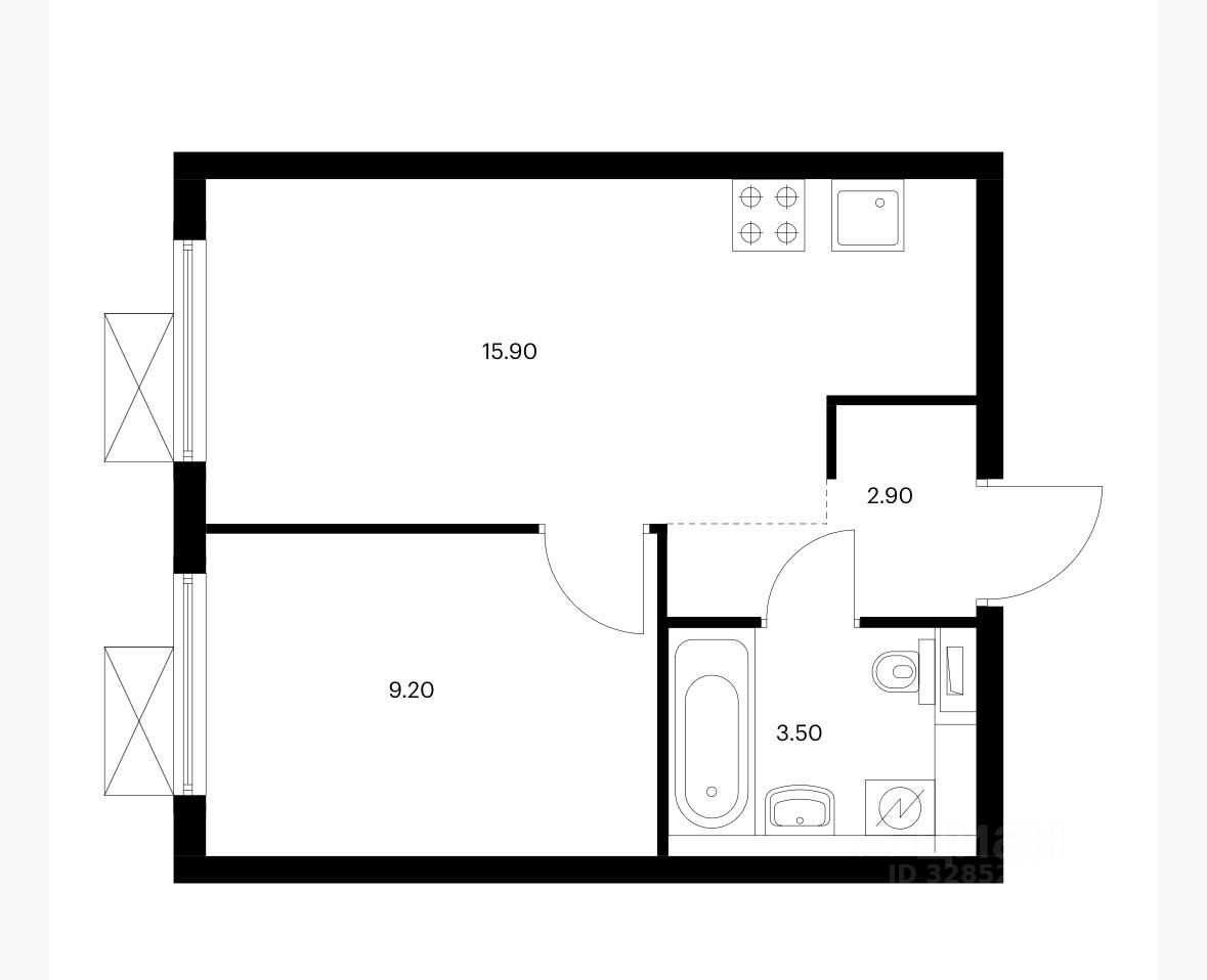 1-комнатная квартира, 31,5 м²