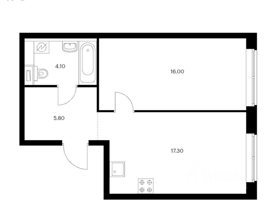 2-комнатная квартира, 43 м²