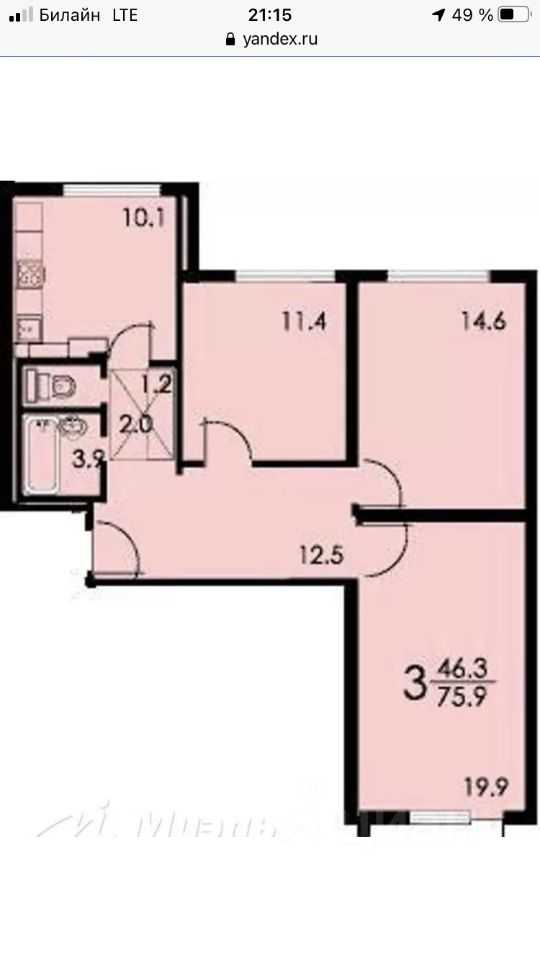 3-комнатная квартира, 76 м²