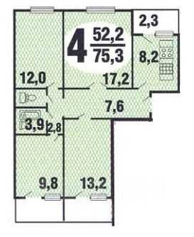 4-комнатная квартира, 75 м²
