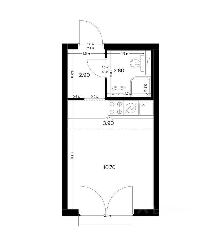 1-комнатная квартира, 20,4 м² — фотография 3