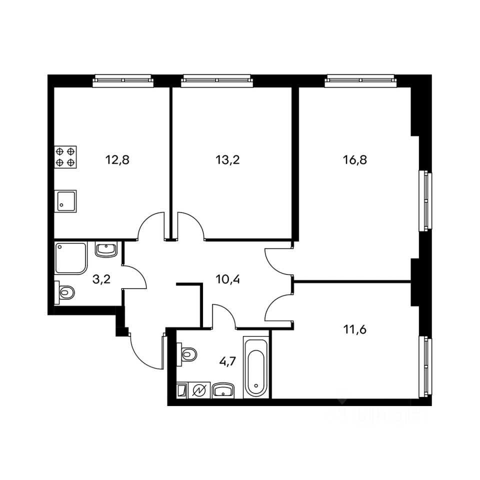 3-комнатная квартира, 70 м² — фотография 2