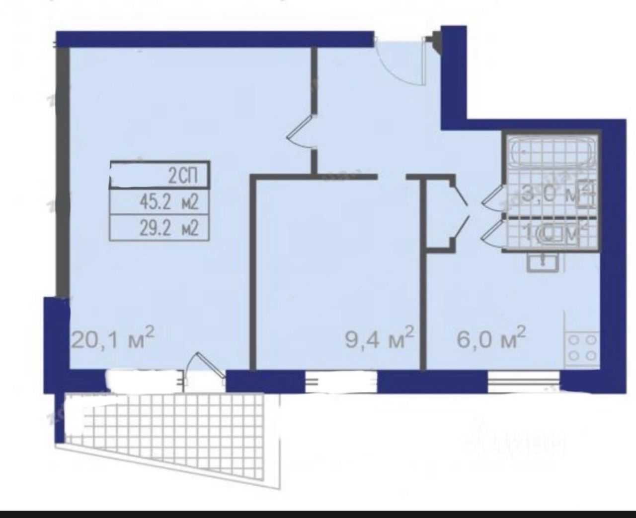 2-комнатная квартира, 45 м²