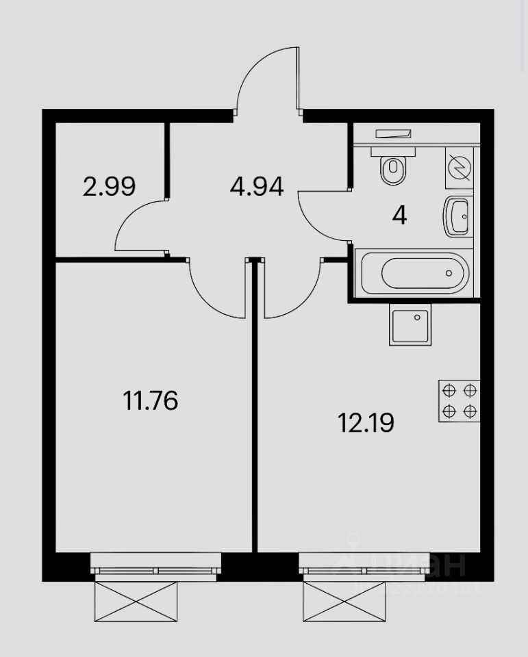 2-комнатная квартира, 36 м² — фотография 3