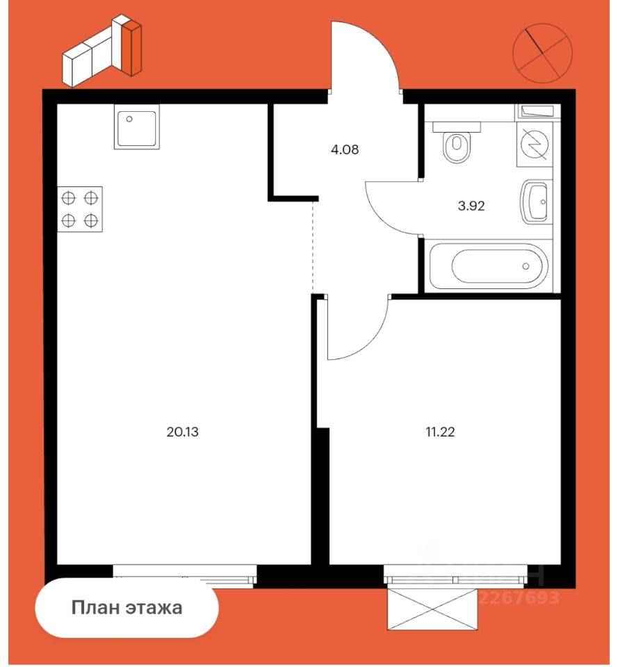 1-комнатная квартира, 40 м² — фотография 2