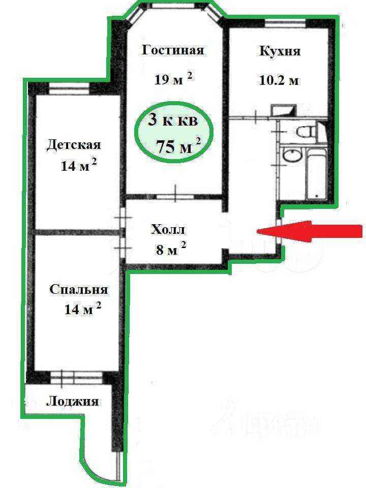3-комнатная квартира, 76 м² — фотография 3