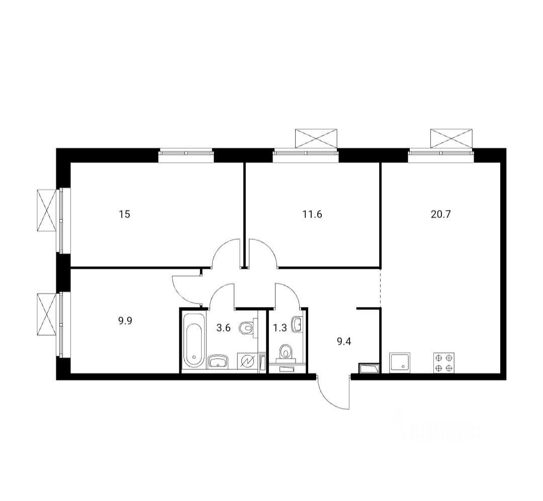 3-комнатная квартира, 71,5 м² — фотография 2