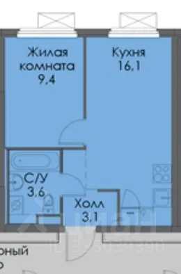 1-комнатная квартира, 32 м² — фотография 2