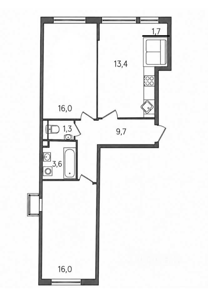 2-комнатная квартира, 60 м²